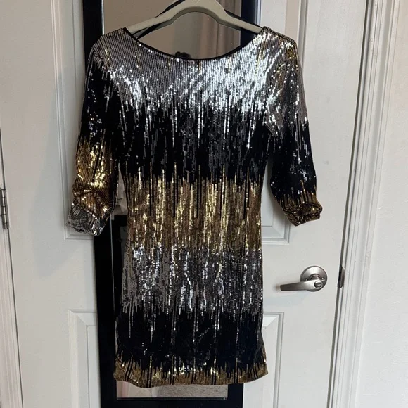 As U Wish Black and Gold Sequin Dress